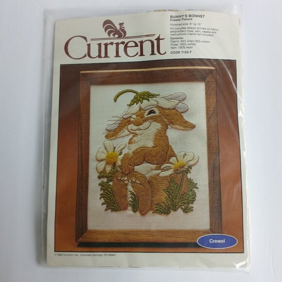 Current Other - Vintage Current Bunny's Bonnet Crewel Picture kit 8"X10" 1982 Sealed 7123-7